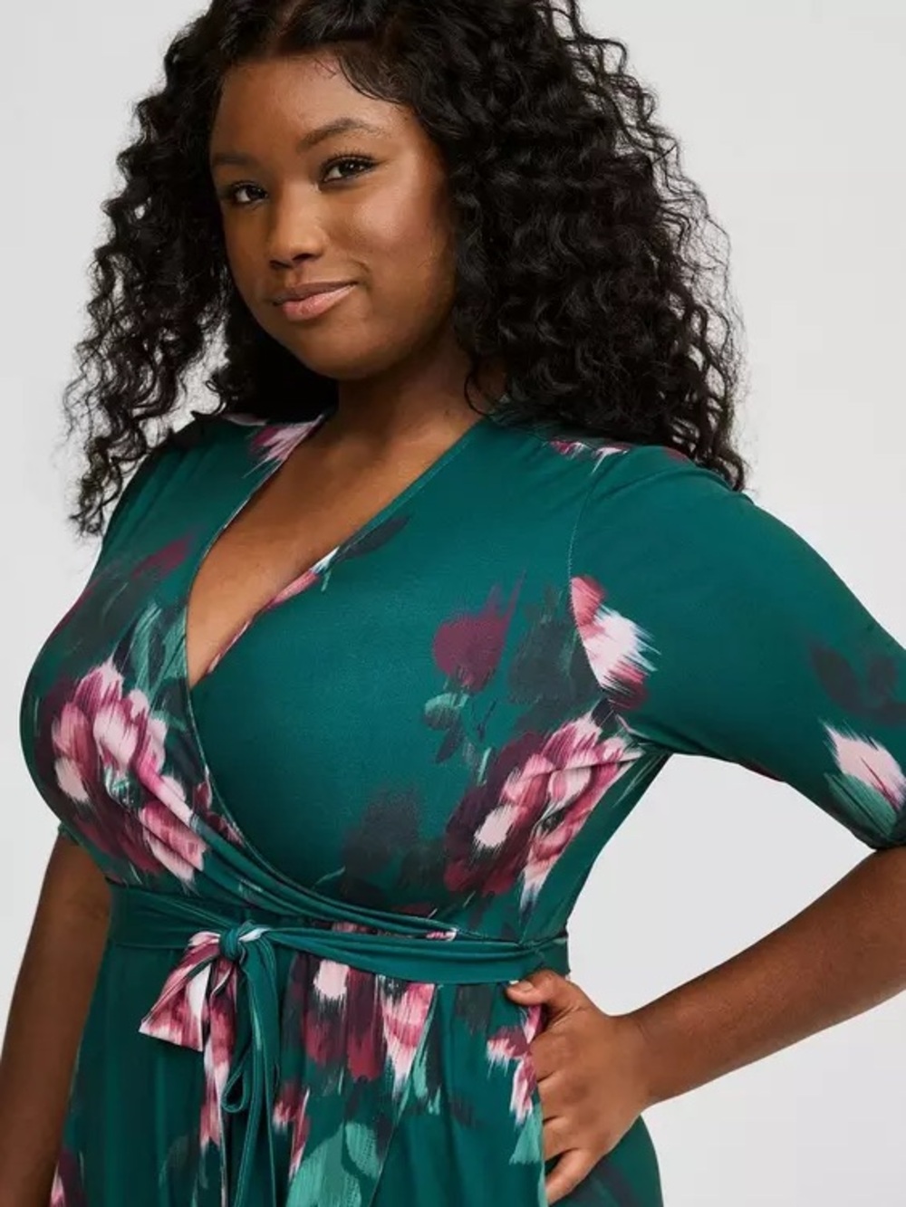 Torrid Surplice Wrap Midi Dress. Floral Print Size 1 - Picture 11 of 12